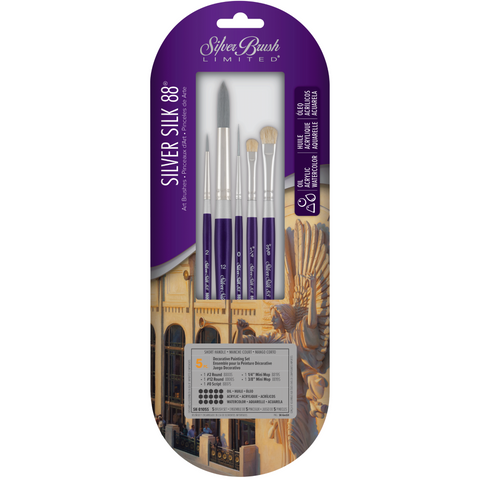 Silver Silk 88® 5pc Decorative Painting Set | Short Handle | SK-8105S