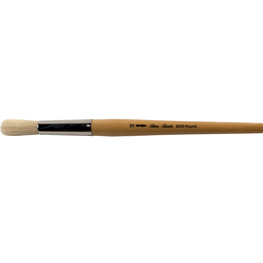 Silver Jumbo™ White Hog Bristle Round Paintbrush | Mid Length Handle | 8000