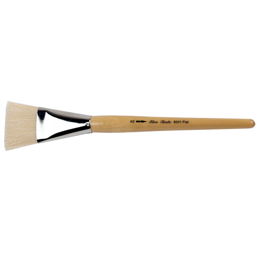 Silver Jumbo™ White Hog Bristle Flat Paintbrush | Mid Length Handle | 8001