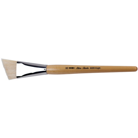 Silver Jumbo™ White Hog Bristle Angle Paintbrush | Mid Length Handle | 8006