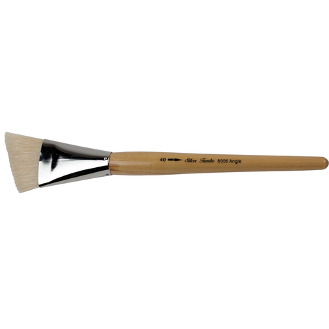 Silver Jumbo™ White Hog Bristle Angle Paintbrush | Mid Length Handle | 8006