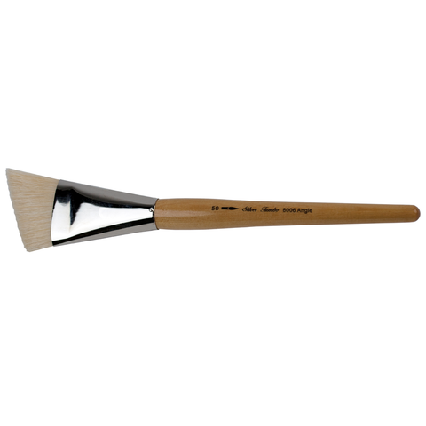 Silver Jumbo™ White Hog Bristle Angle Paintbrush | Mid Length Handle | 8006