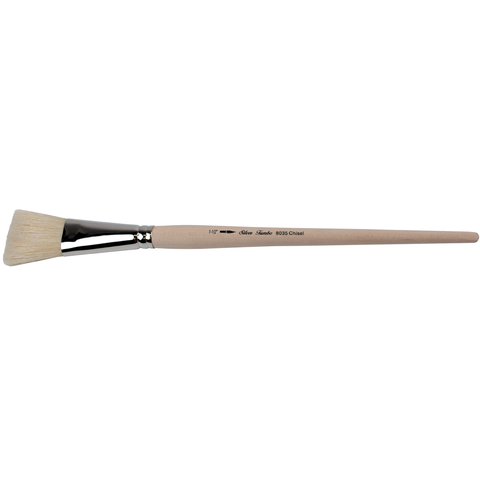 Silver Jumbo™ White Hog Bristle Chisel Paintbrush | Long Handle | 8035