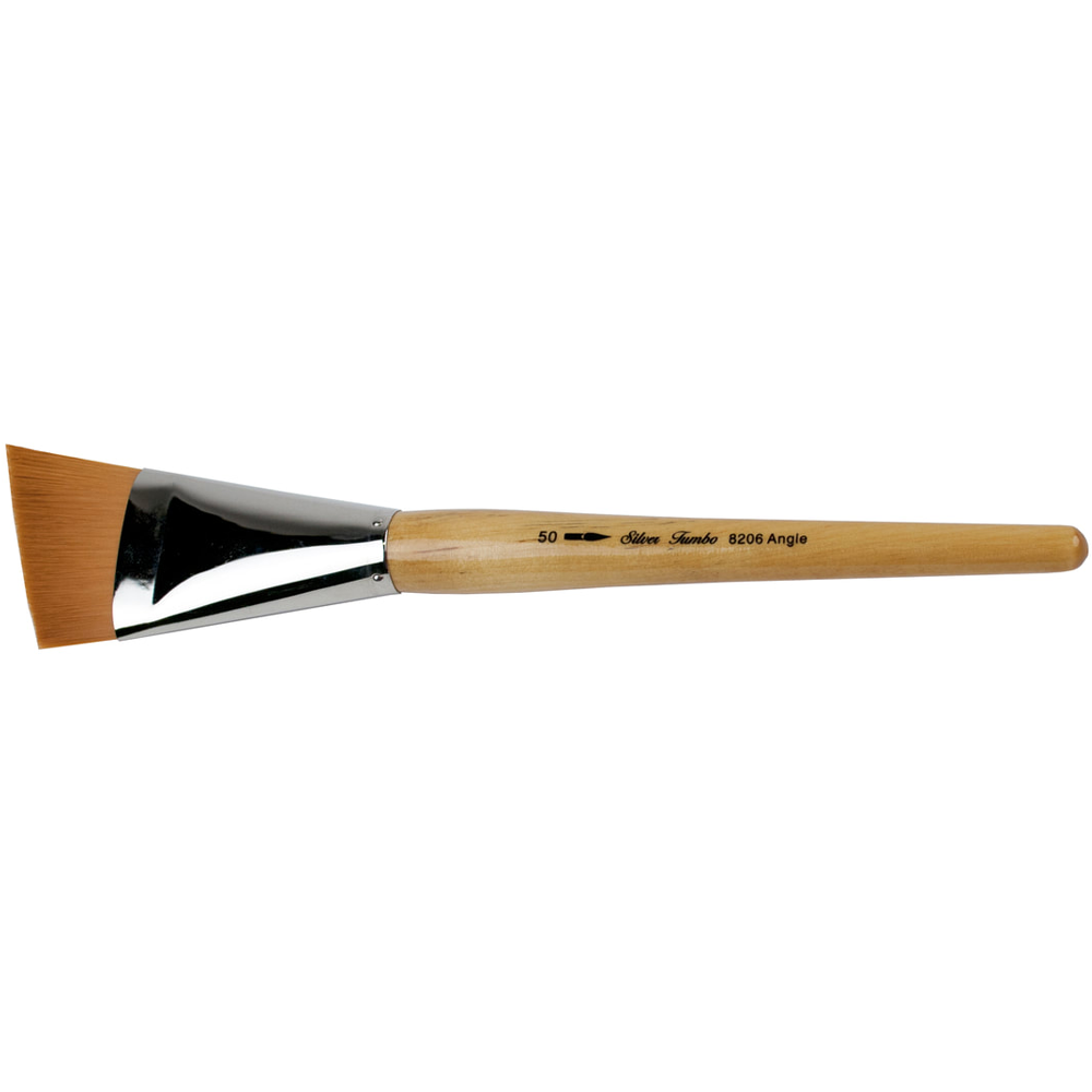 Silver Jumbo™ Golden Taklon Angle Paintbrush | Mid Length Handle | 8206