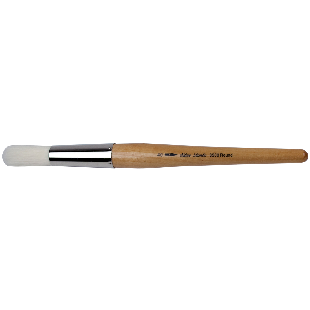 Silver Jumbo™ White Synthetic Round Paintbrush | Mid Length Handle | 8500