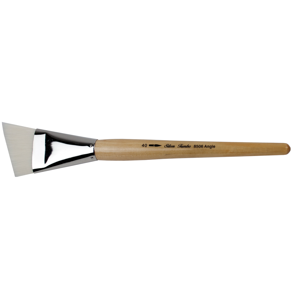 Silver Jumbo™ White Synthetic Angle Paintbrush | Mid Length Handle | 8506