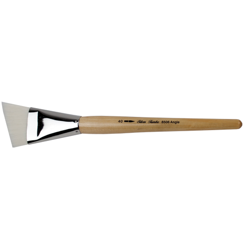 Silver Jumbo™ White Synthetic Angle Paintbrush | Mid Length Handle | 8506