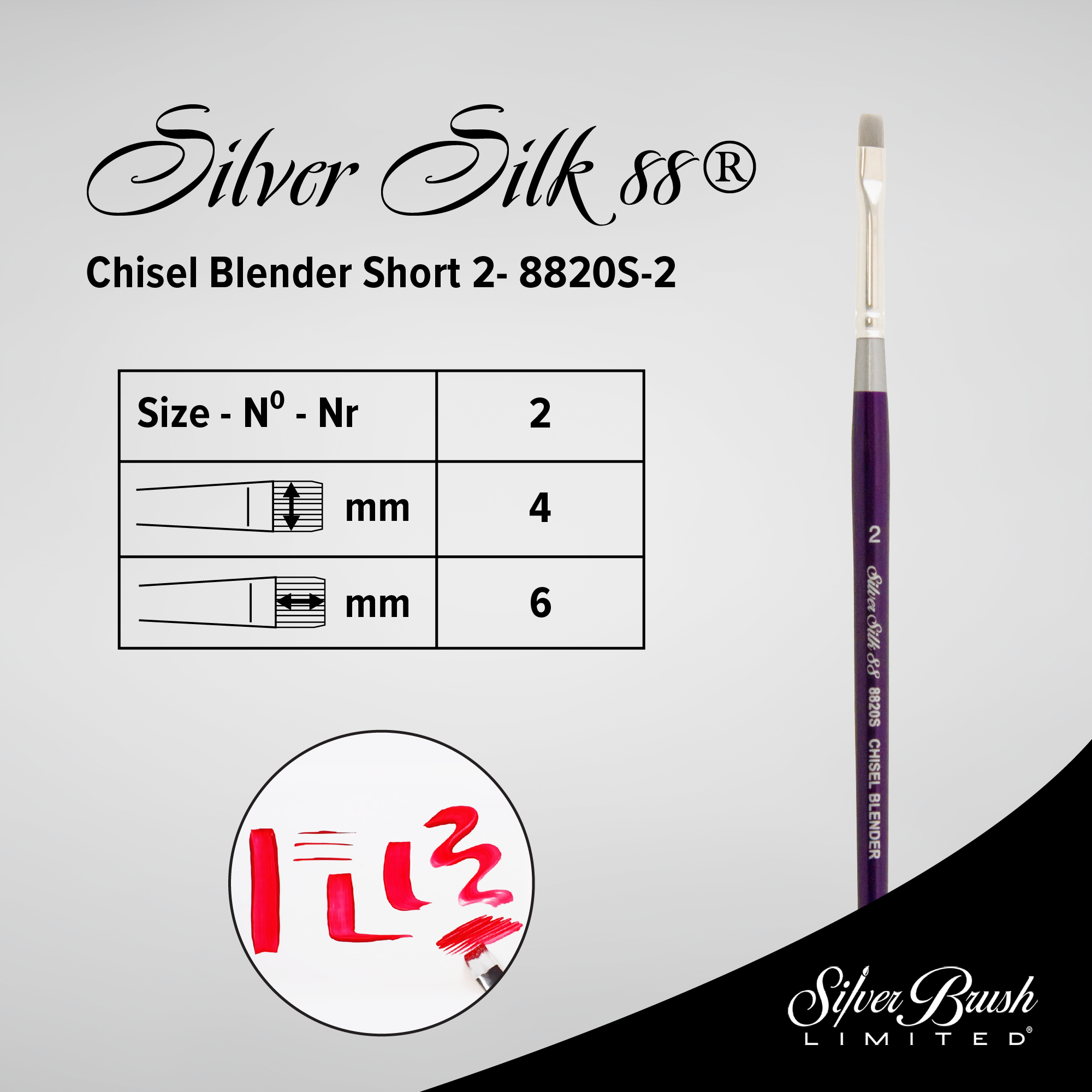Silver Silk 88® Silver Synthetic Chisel Blender Paintbrush | Short Handle | 8820S