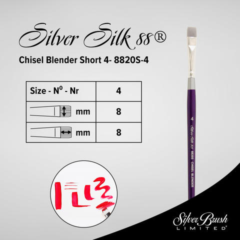 Silver Silk 88® Silver Synthetic Chisel Blender Paintbrush | Short Handle | 8820S