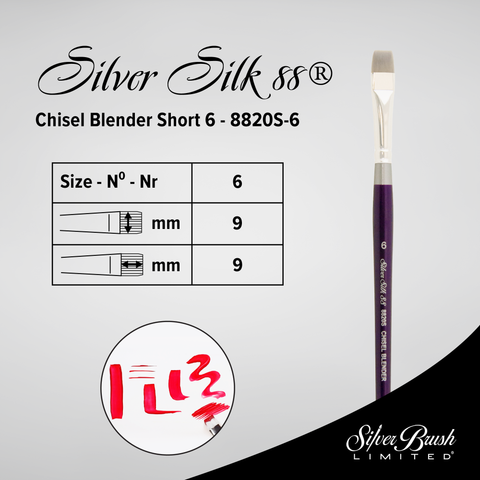 Silver Silk 88® Silver Synthetic Chisel Blender Paintbrush | Short Handle | 8820S