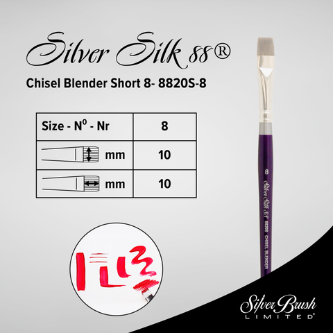 Silver Silk 88® Silver Synthetic Chisel Blender Paintbrush | Short Handle | 8820S