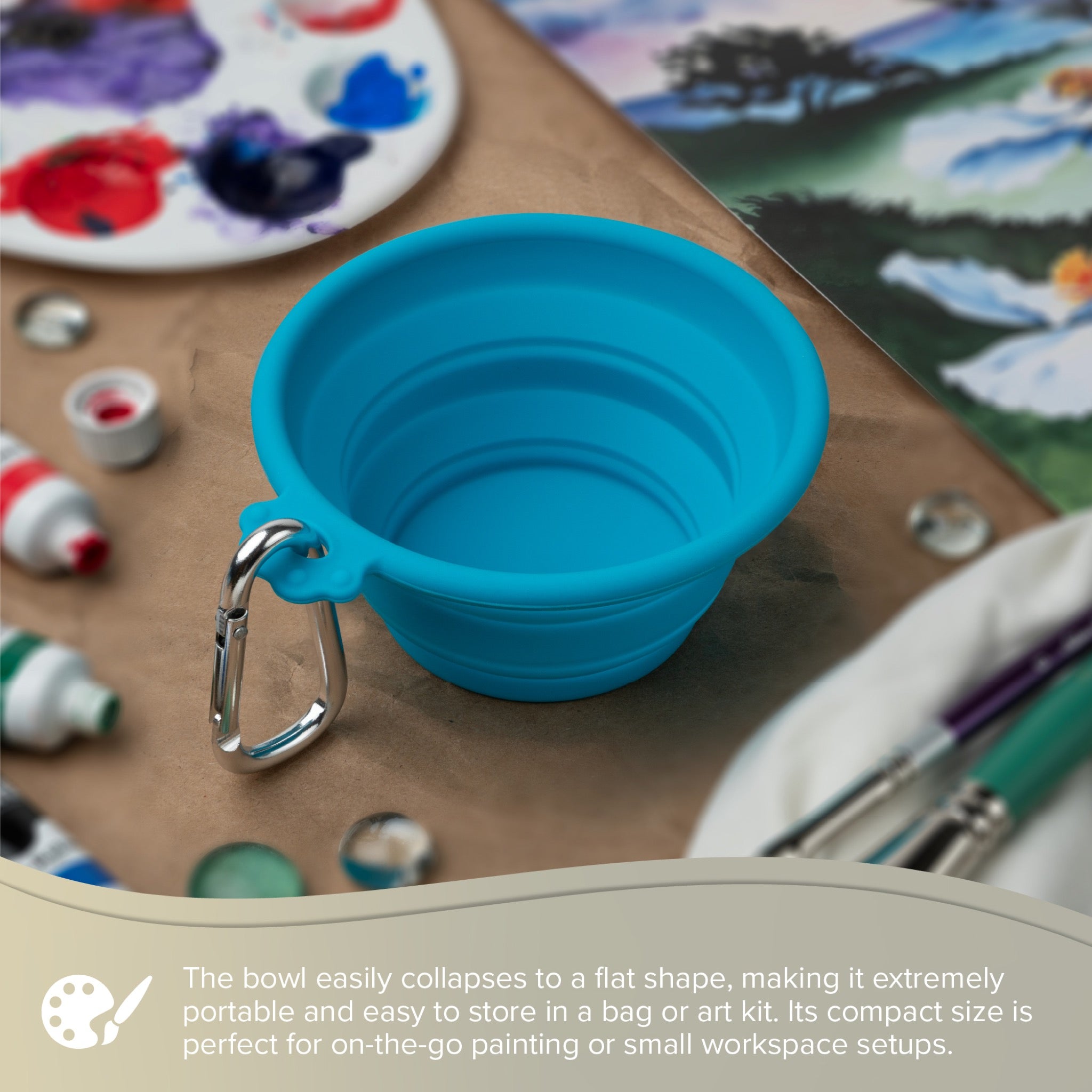 Silver Essentials Round Collapsible Silicone Water Bowl - Teal | 250ml | 9000