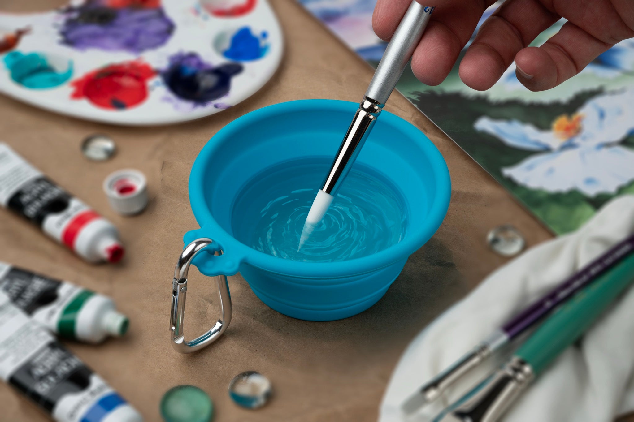 Silver Essentials Round Collapsible Silicone Water Bowl - Teal | 250ml | 9000