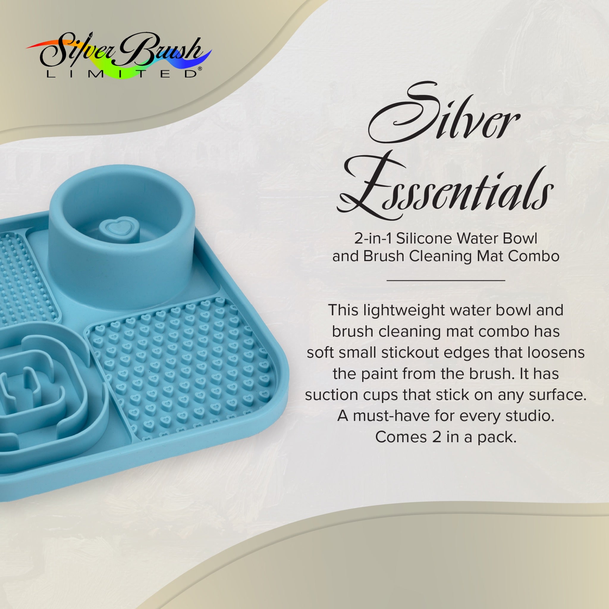 Brush Cleaning Mat with Water Cup • 2 Pk | Silver Essentials | 9062