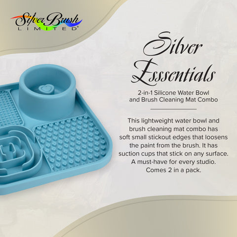 Brush Cleaning Mat with Water Cup • 2 Pk | Silver Essentials | 9062