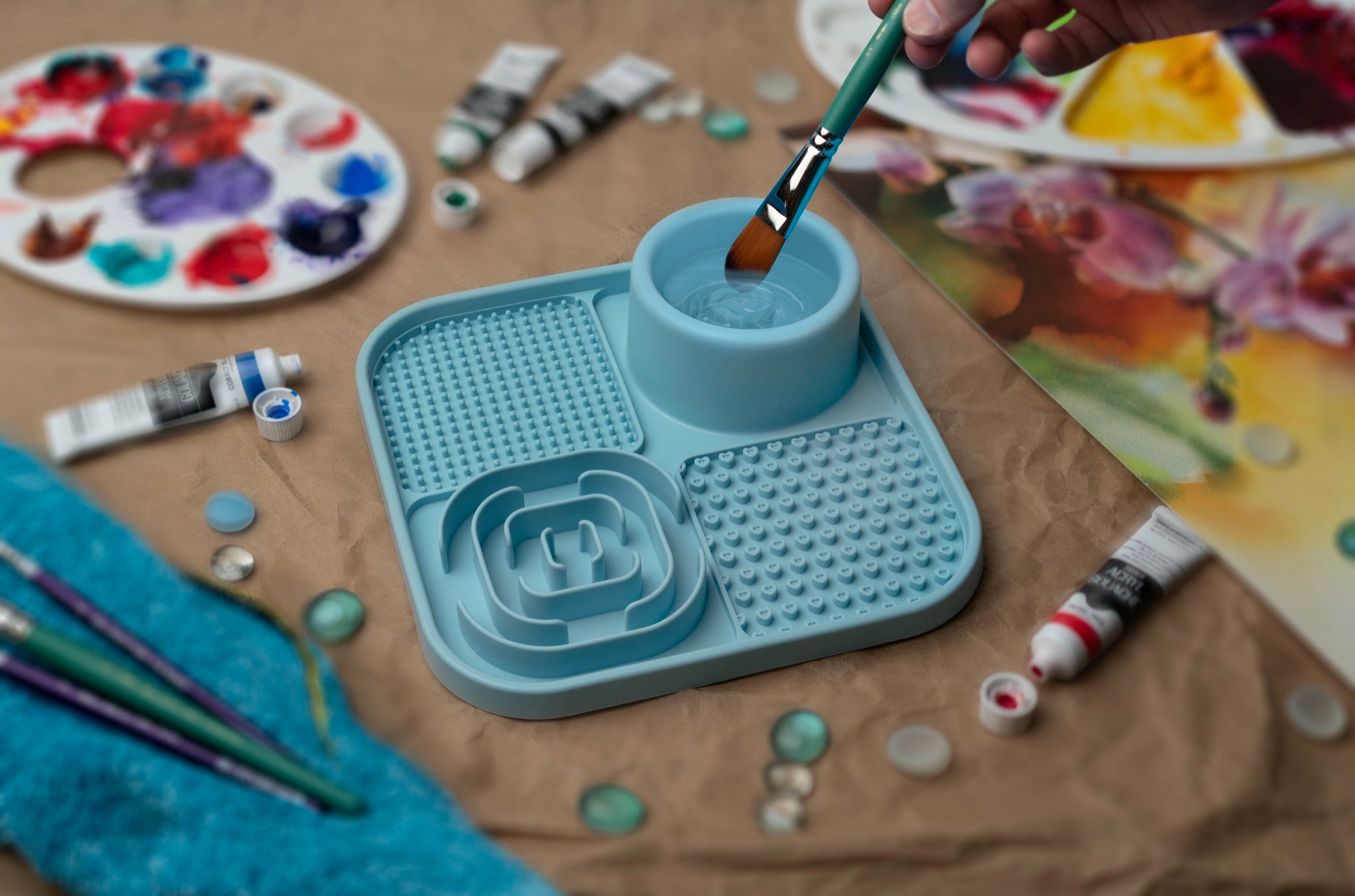 Brush Cleaning Mat with Water Cup • 2 Pk | Silver Essentials | 9062