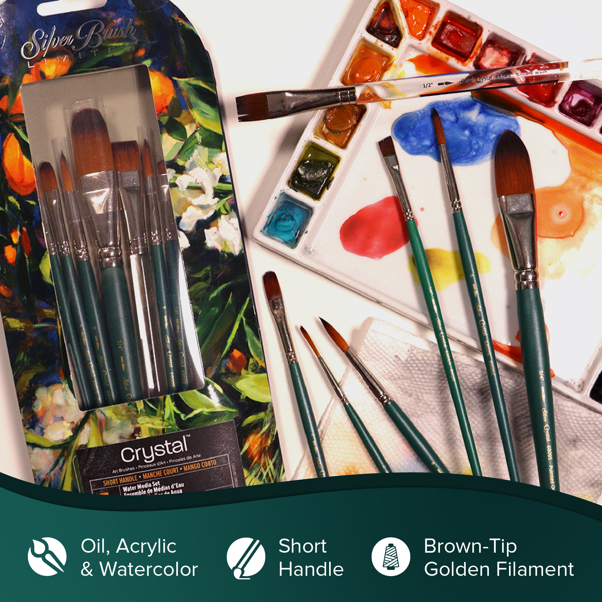 Crystal™ Angle Paintbrush | Short Handle | 6806S