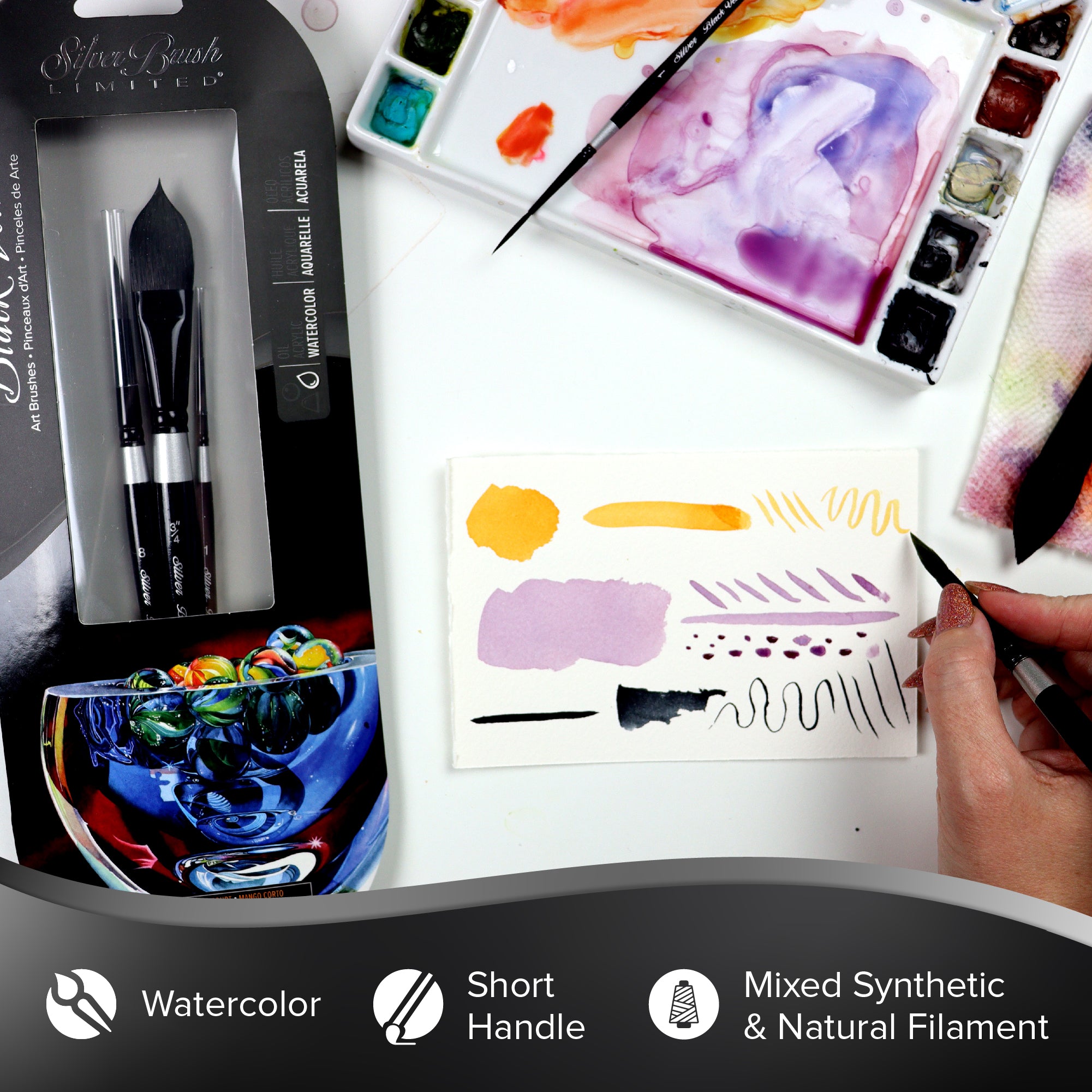 Black Velvet® 3pc Master Watercolor Set | Short Handle | WC-3000S