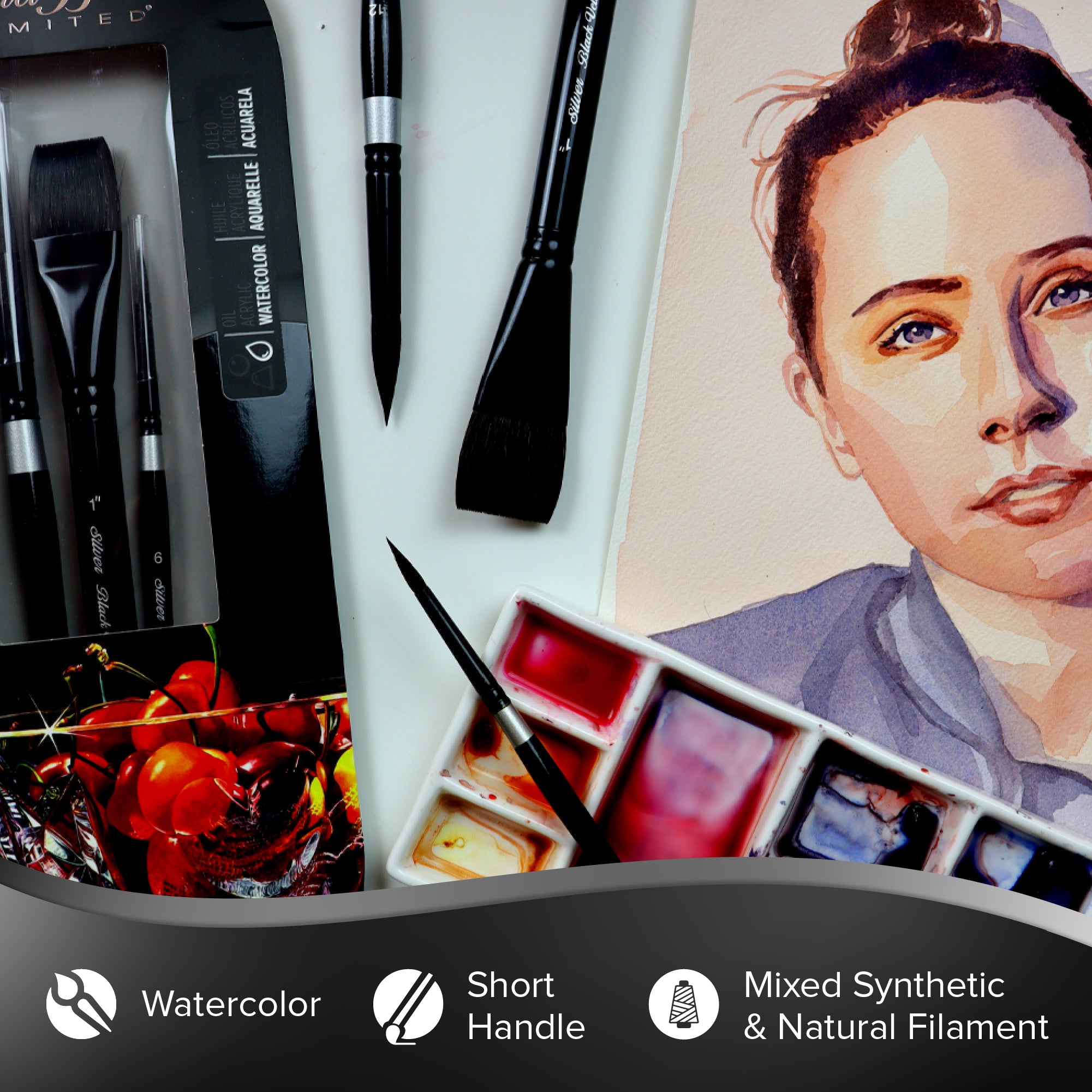 Black Velvet® 3pc Basic Watercolor Set | Short Handle | WC-3201S