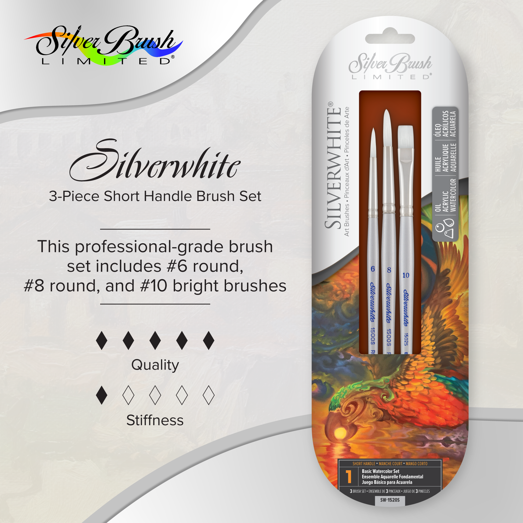Silverwhite® 3pc Basic Watercolor Set | Short Handle | SW-1520S