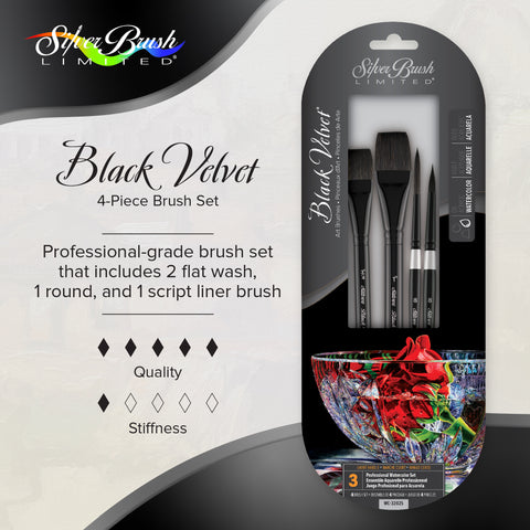 Black Velvet® 4pc Professional Watercolor Set | Short Handle | WC-3202S