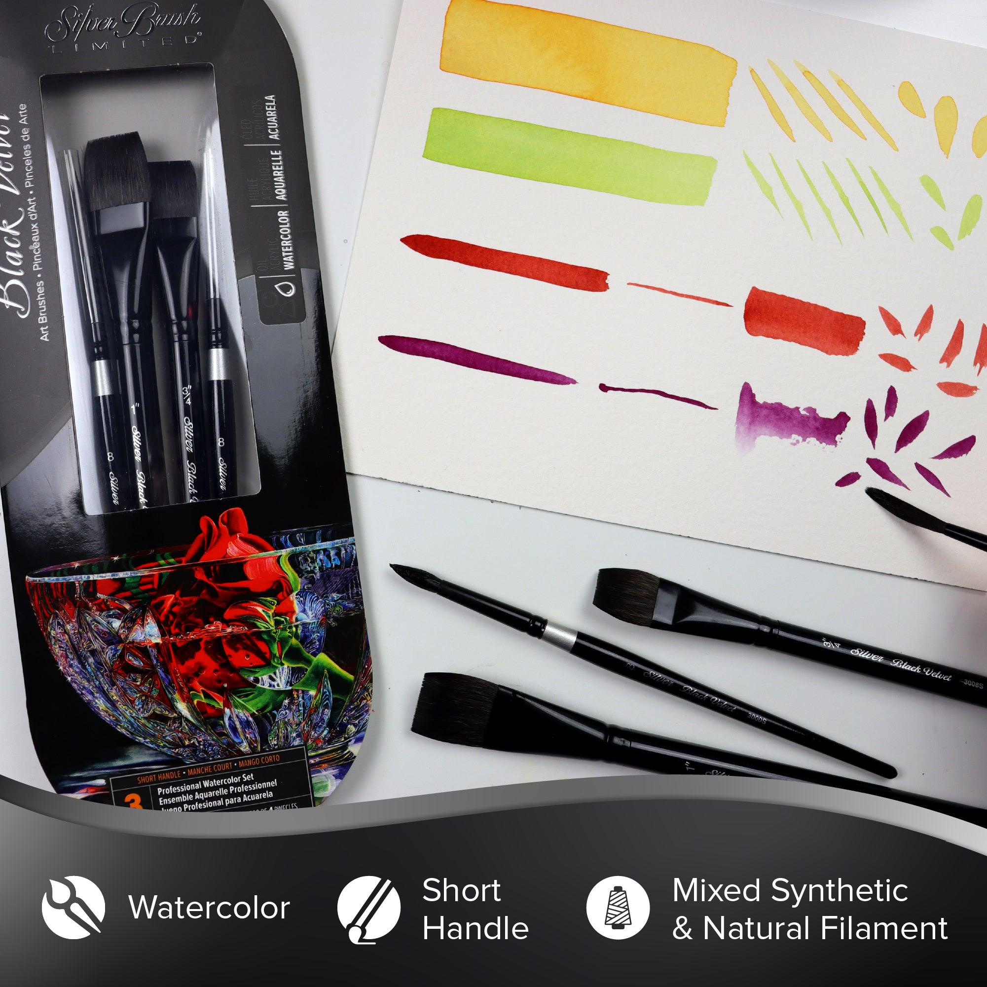 Black Velvet® 4pc Professional Watercolor Set | Short Handle | WC-3202S