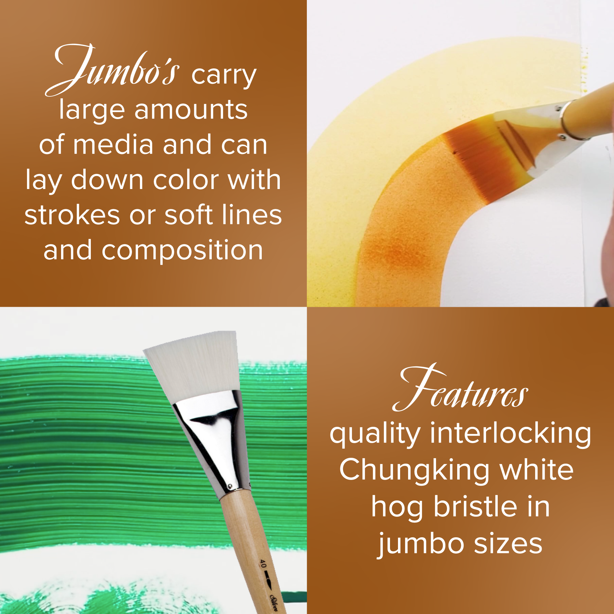 Silver Jumbo™ White Synthetic Flat Paintbrush | Mid Length Handle | 8501
