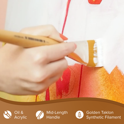 Silver Jumbo™ Golden Taklon Flat Paintbrush | Mid Length Handle | 8201