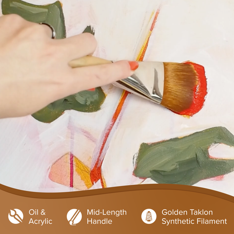 Silver Jumbo™ Golden Taklon Filbert Paintbrush | Mid Length Handle | 8203