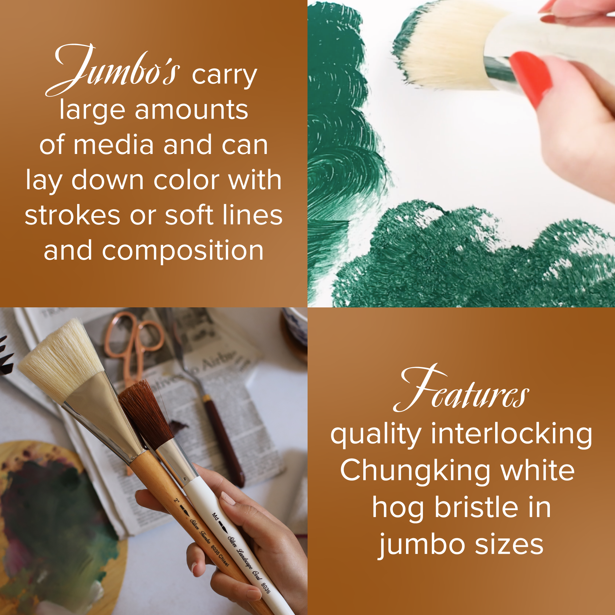 Silver Jumbo™ White Hog Bristle Round Paintbrush | Mid Length Handle | 8000