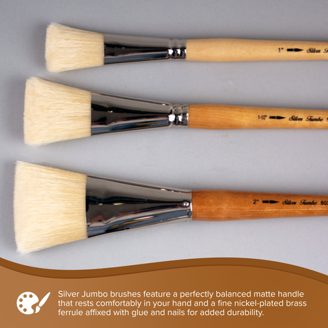 Silver Jumbo™ White Hog Bristle Chisel Paintbrush | Long Handle | 8035