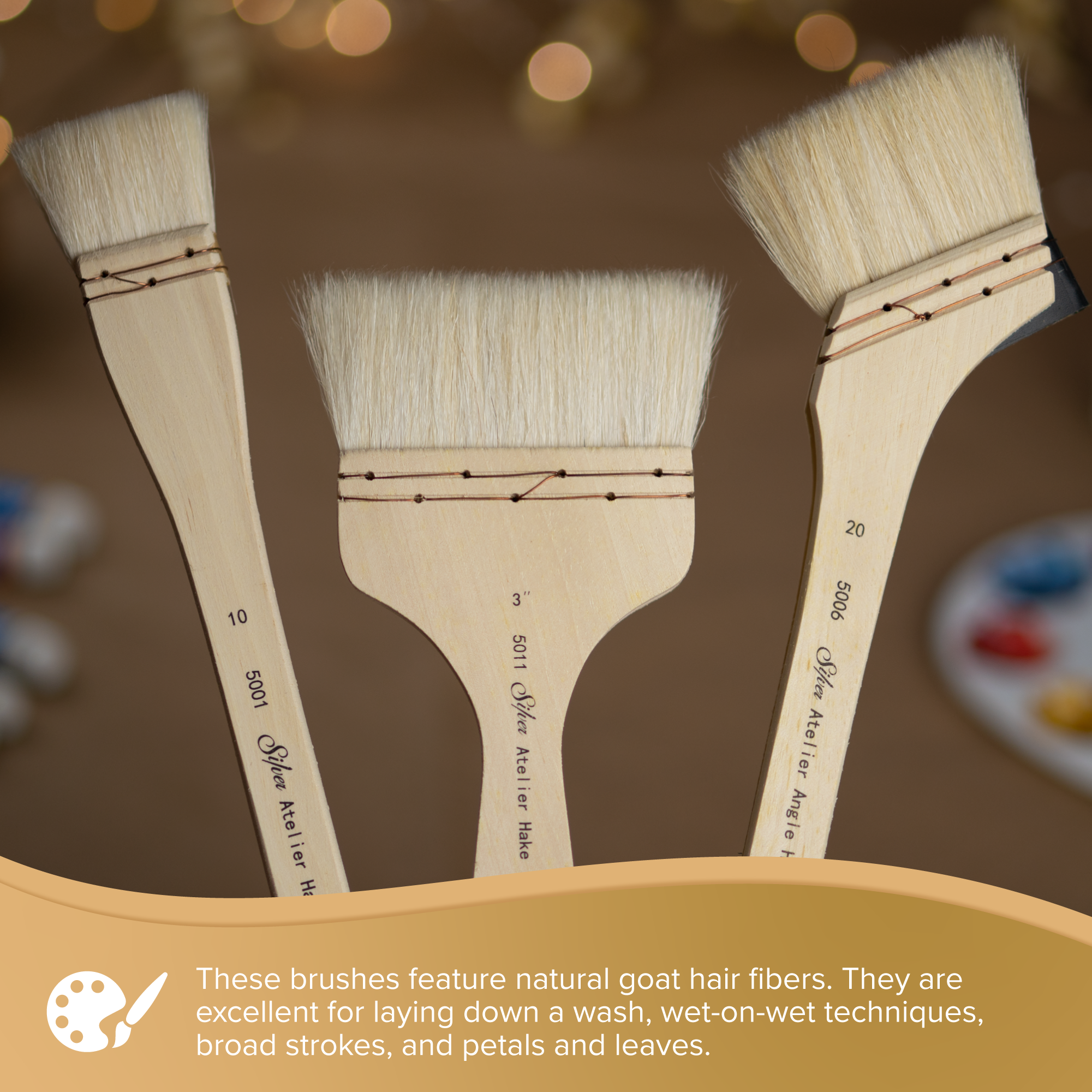 Silver Atelier™ Hake Angle Paintbrush | Short Handle | 5006