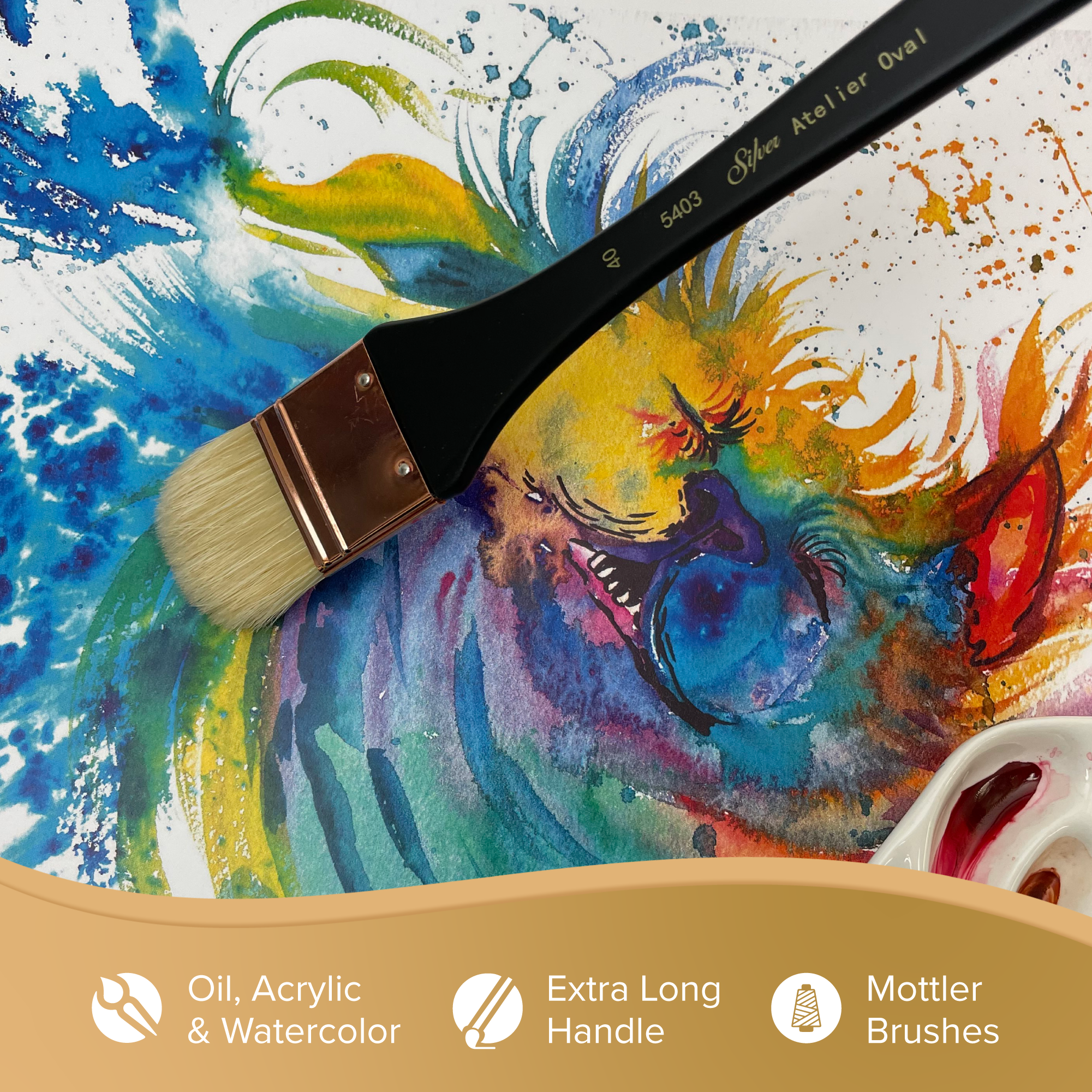Silver Atelier™ Oval Mottler Paintbrush | Extra Long Handle | 5403