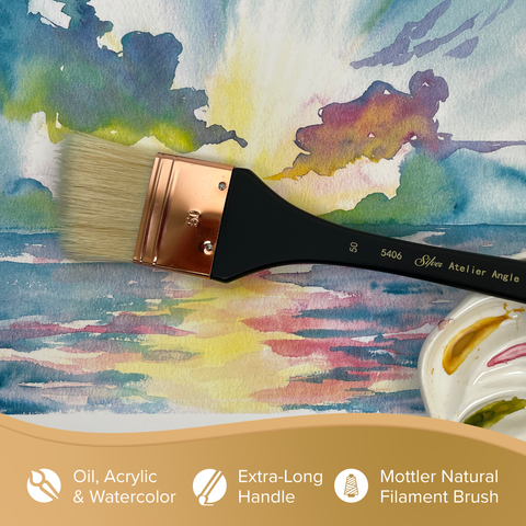 Silver Atelier™ Angle Mottler Paintbrush | Extra Long Handle | 5406