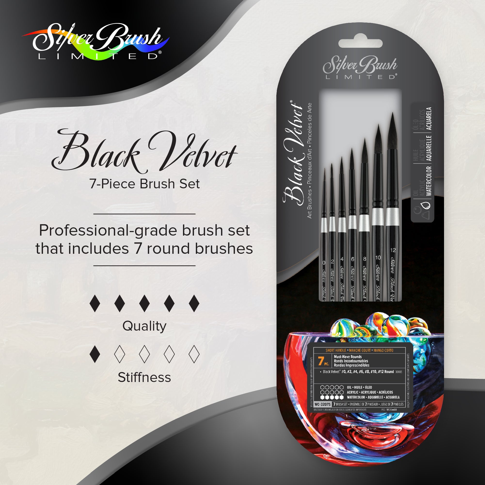 Black Velvet® 7pc Must-Have Rounds Set | Short Handle | WC-3207S