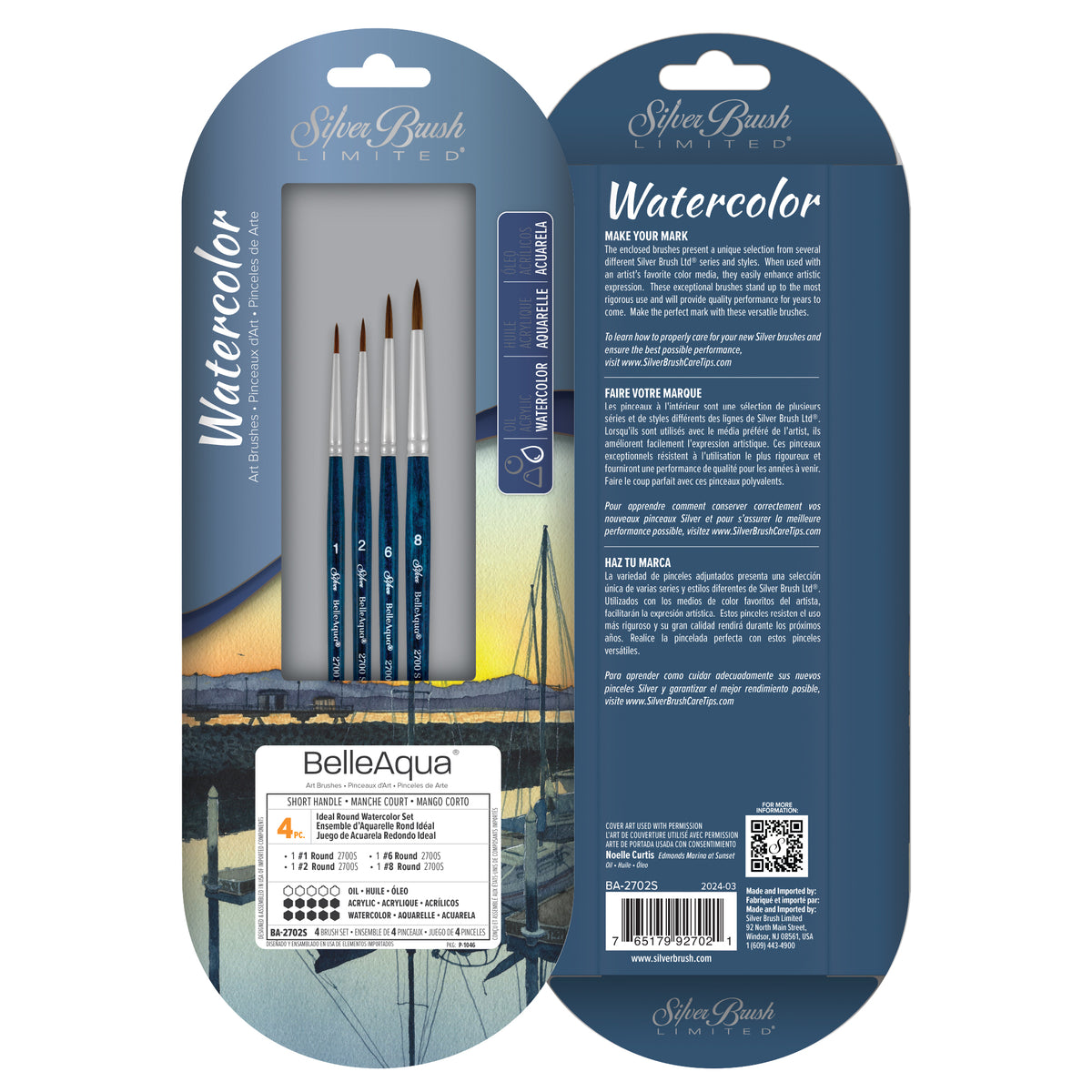 BelleAqua® 4pc Ideal Round Watercolor Set | Short Handle | BA-2702S