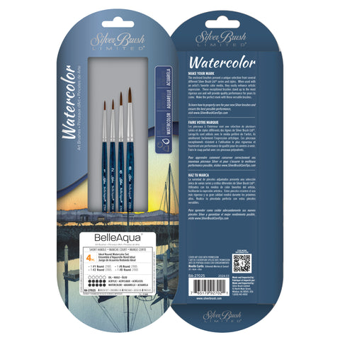 BelleAqua® 4pc Ideal Round Watercolor Set | Short Handle | BA-2702S