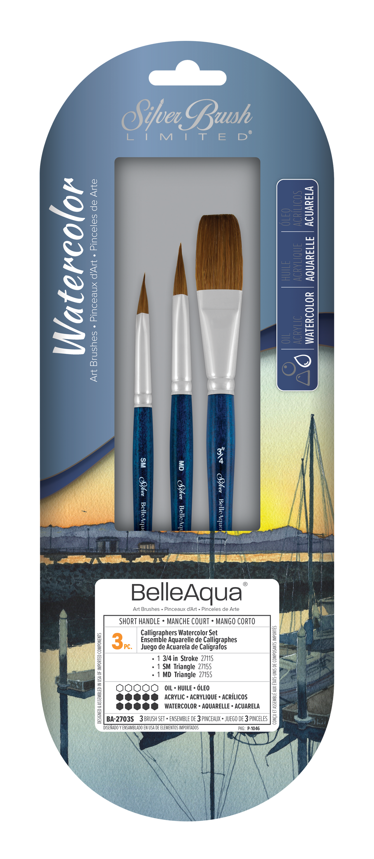 BelleAqua® 3pc Calligraphers Watercolor Set | Short Handle | BA-2703S