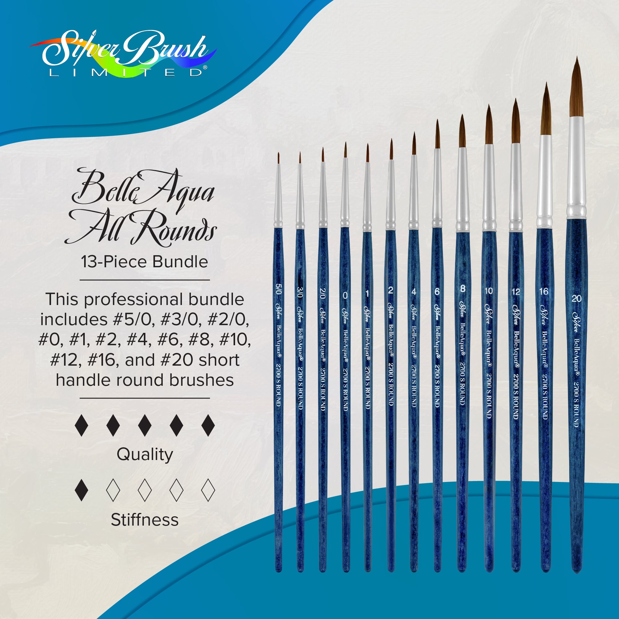 BelleAqua® 13pc Wet and Wild Set | Short Handle | BA-2750S