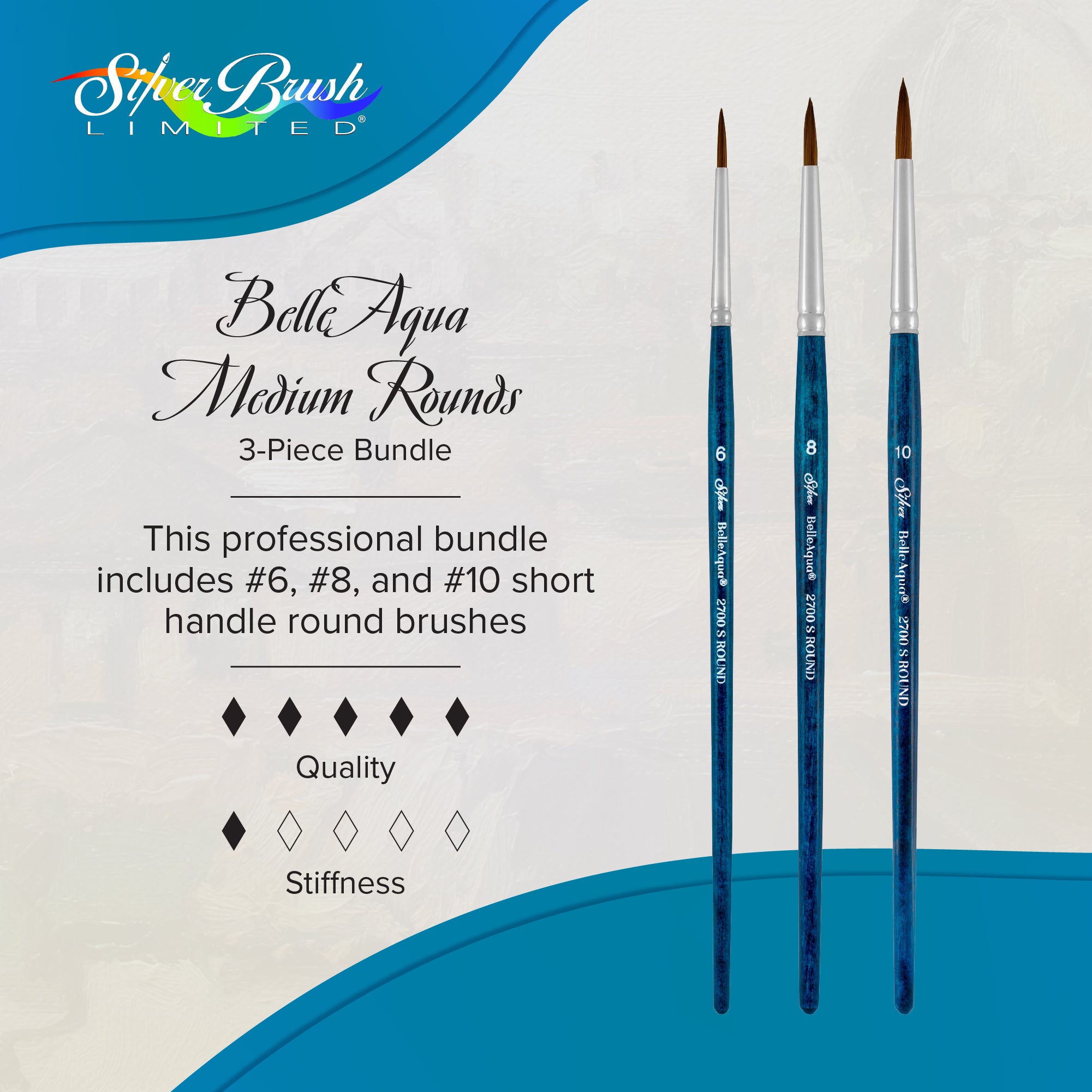 BelleAqua® 3pc Basic Round Set | Short Handle | BA-2753S