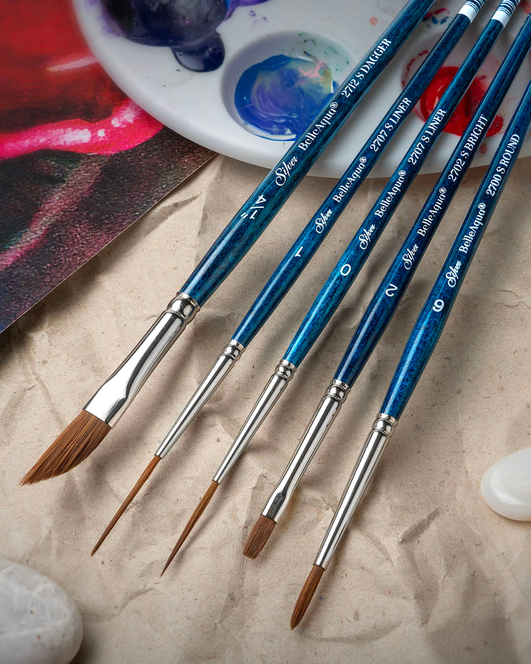 BelleAqua® 5pc Watercolor Detail Set | Short Handle | BA-2707S