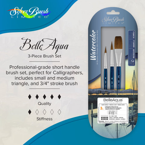 BelleAqua® 3pc Calligraphers Watercolor Set | Short Handle | BA-2703S - Calligraphers Watercolor Set
