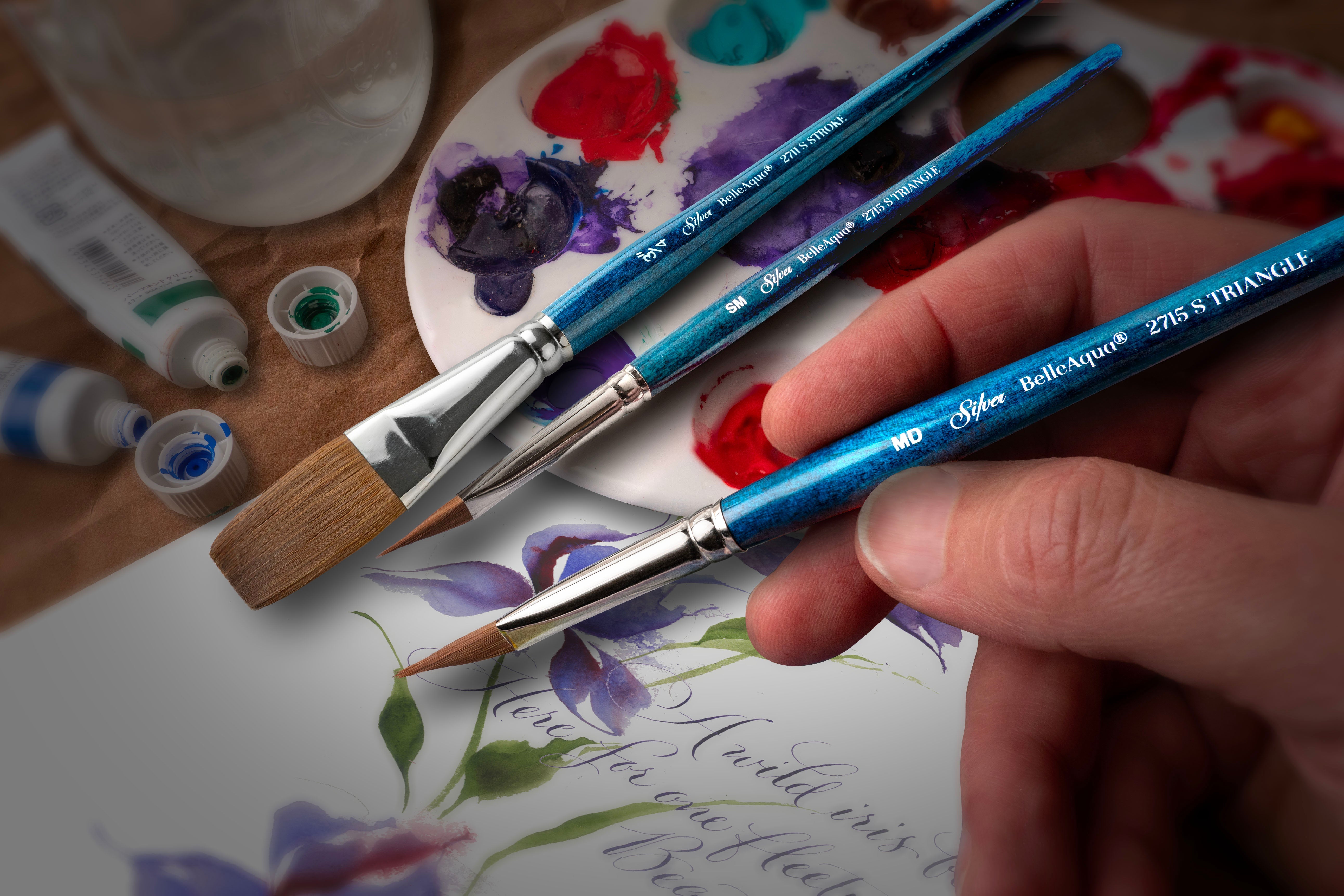 BelleAqua® 3pc Calligraphers Watercolor Set | Short Handle | BA-2703S - Calligraphers Watercolor Set
