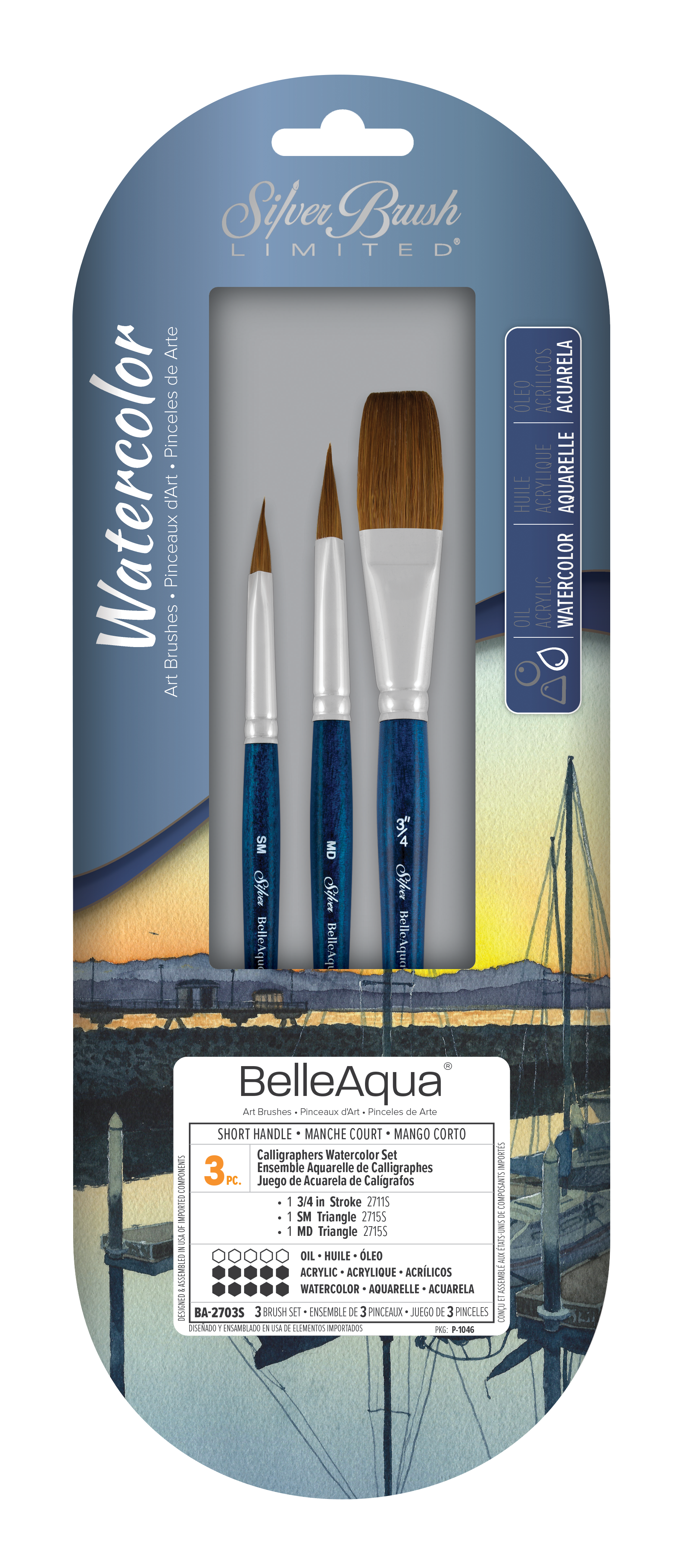 BelleAqua® 3pc Calligraphers Watercolor Set | Short Handle | BA-2703S - Calligraphers Watercolor Set