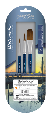 BelleAqua® 3pc Calligraphers Watercolor Set | Short Handle | BA-2703S - Calligraphers Watercolor Set