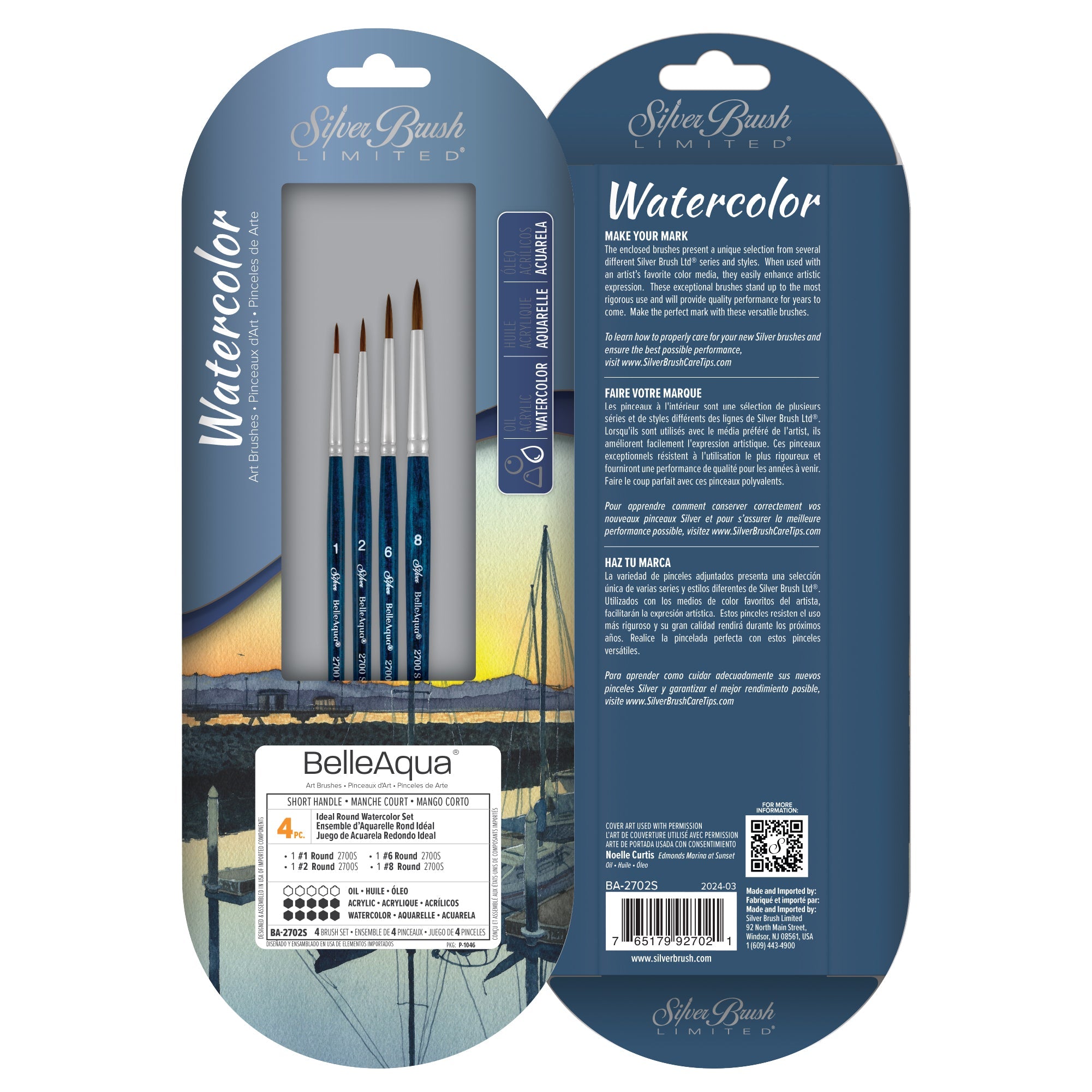 BelleAqua® 4pc Ideal Round Watercolor Set | Short Handle | BA-2702S - Ideal Round Watercolor Set