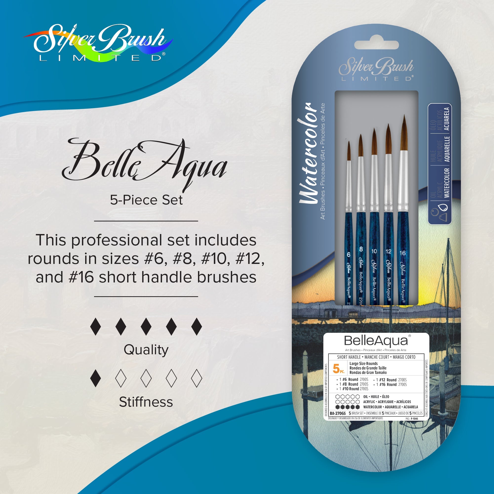 BelleAqua® 5pc Large Size Rounds Set | Short Handle | BA-2706S - Large Size Rounds Set