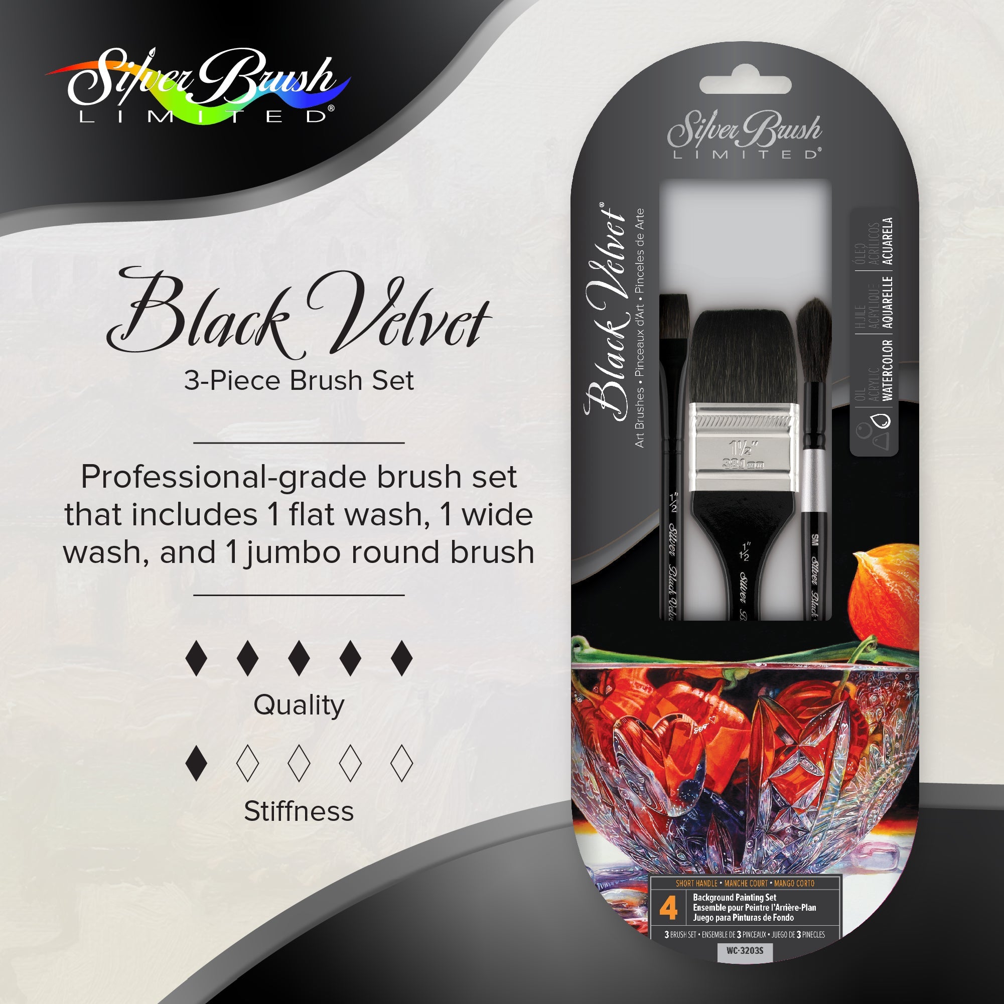 Black Velvet® 3pc Background Painting Set | Short Handle | WC-3203S - Background Painting Set