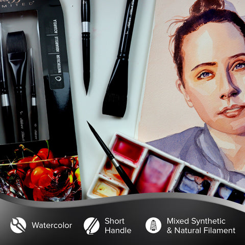 Black Velvet® 3pc Basic Watercolor Set | Short Handle | WC-3201S - Basic Watercolor Set