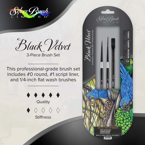 Black Velvet® 3pc Variety Set | Short Handle | WC-3208S - Round/Liner/Square Wash